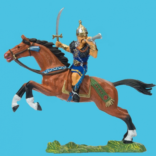 663-50477  Hun à cheval avec épée et sonnant du cor.