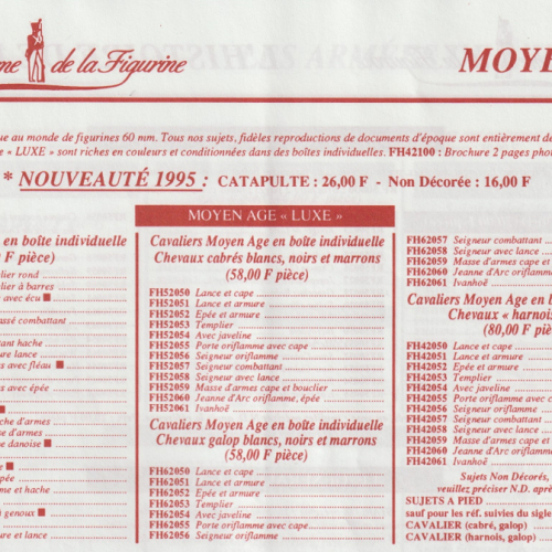 Catalogue 1995 avec nouvelles références.