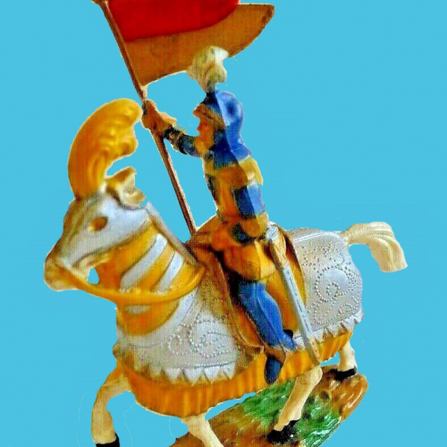 873 Chevalier avec casque à plumet sans bouclier, portant pennon.