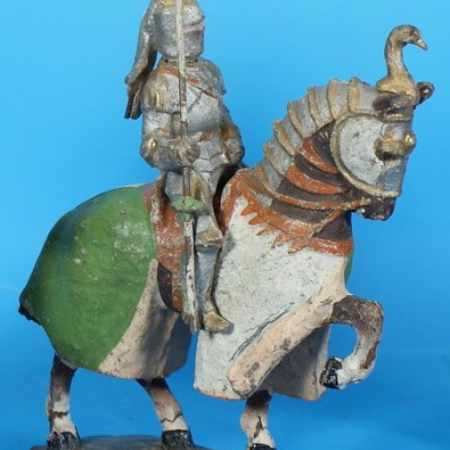 861 Chevalier jouteur cheval au trot - casque cygne.