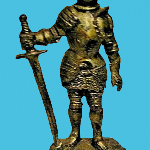 08. Chevalier tenant à une main son épée posée au sol.