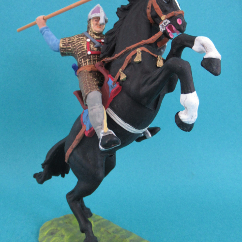 51046 Cavalier normand sur cheval cabré, frappant de sa lance et bouclier oblong.