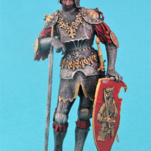 Chevalier avec épée double et bouclier.