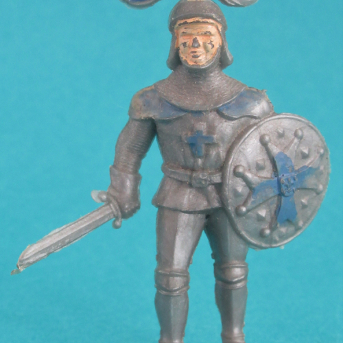CH05b Chevalier avec casque à plumet, épée et bouclier rond croix (version JEM - peinture à deux touches de couleur).