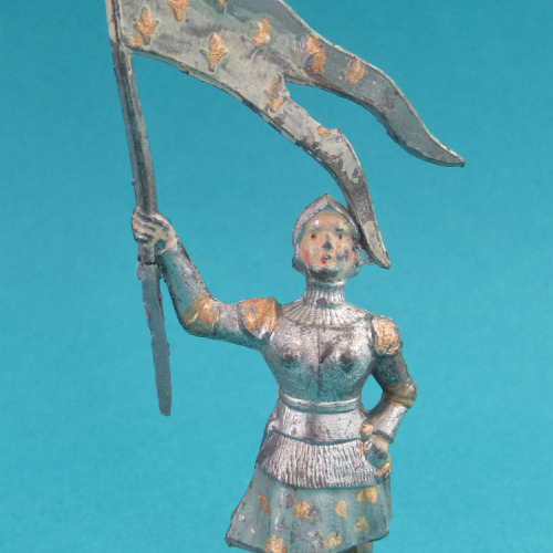 Jeanne d'Arc à pied avec étendard.
