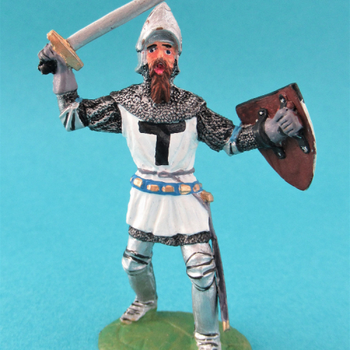 Chevalier barbu avec épée, écu et casque visière ouverte - HS051.