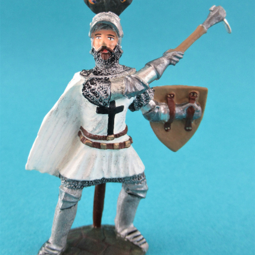 Chevalier avec marteau d'armes, écu, visière ouverte et cimier plumes de paon - HS121.