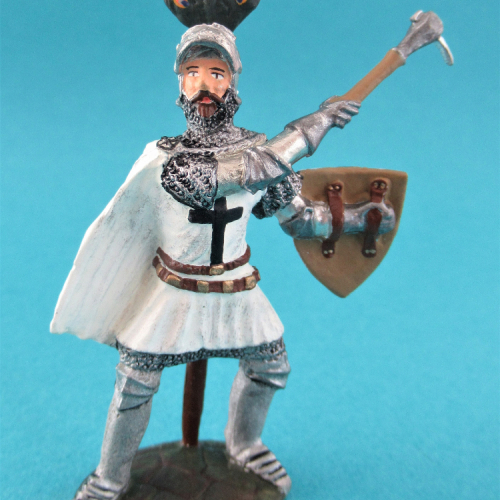 Chevalier avec marteau d'armes, écu, visière ouverte et cimier plumes de paon - HS121.