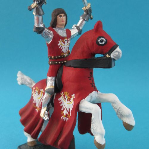 Cavalier sur cheval cabré et carapaçonné avec deux épées levées croisées - HS169.