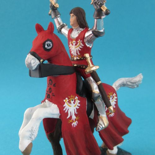 Cavalier sur cheval cabré et carapaçonné avec deux épées levées croisées - HS169.