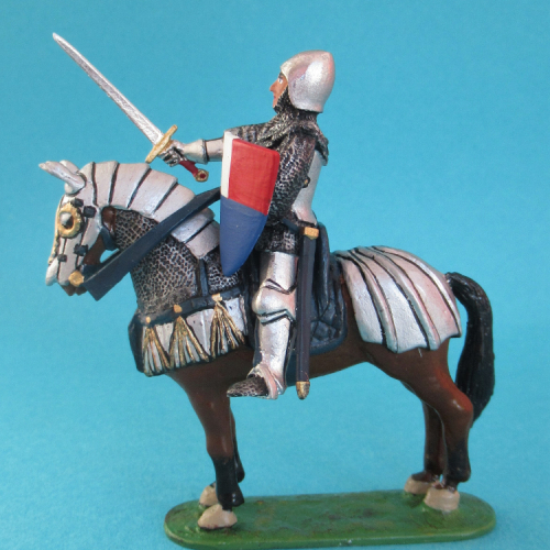 SJ-04a Chevalier sur cheval bardé (type I) avec épée, écu et casque (XVe siècle).