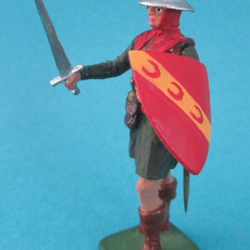 MED S-103  Homme d'armes avec épée et bouclier aux armes de Sir Alexander Seton (ecossais bataille de Bannockburn 1314).