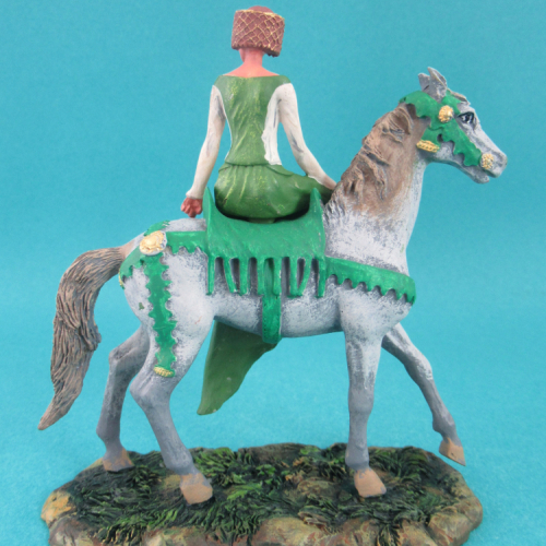 Noble normand à cheval avec faucon et arbalète.