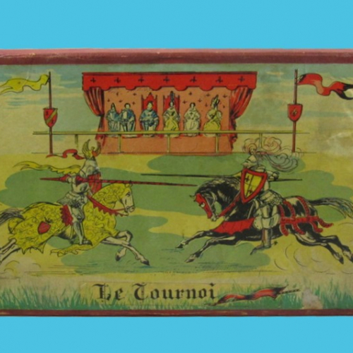 Boîte de jeu "Le Tournoi" comprenant deux chevaliers jouteurs Aludo.