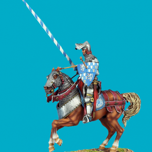 MED044 Louis du Bois-Bourdon chargeant à cheval avec lance.