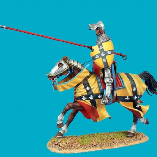 MED045 Seigneur de Raineval chargeant à cheval avec lance.
