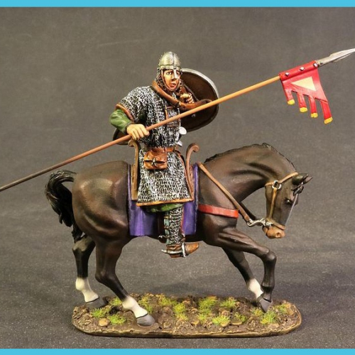 NM06A Cavalier normand avec lance fanion (triangle) et bouclier, torse vers la droite.