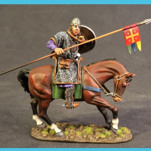 NM06B Cavalier normand avec lance fanion (croix) et bouclier, torse vers la droite.