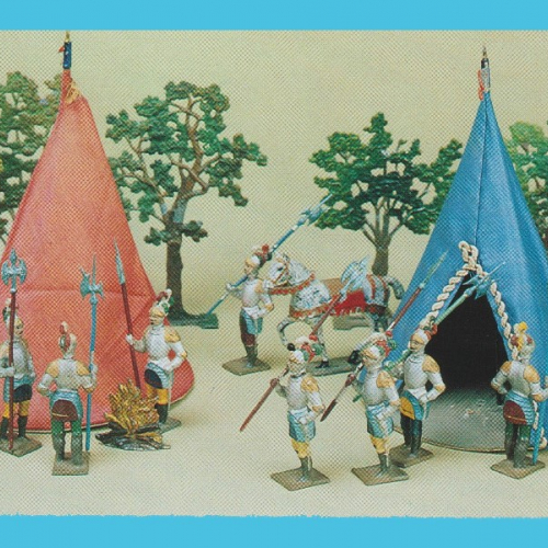 Hallebardiers et tentes - 1890 (photo page 38 livre C. Blondieau "Soldats de plomb et figurines civiles C.B.G. Mignot).