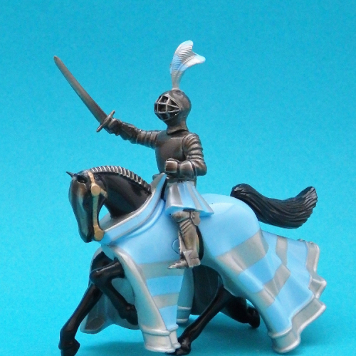 Nr 08418 Chevalier à cheval bleu et argent avec épée.