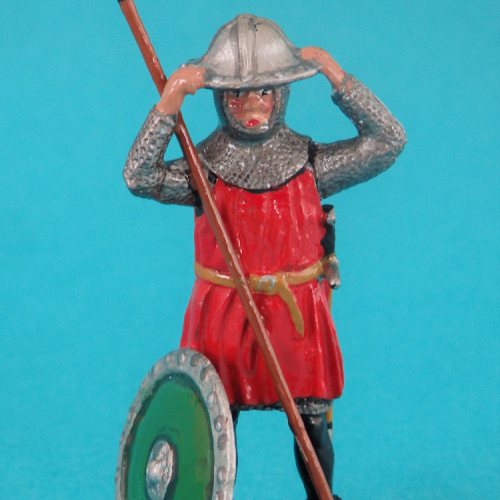 HK04 Homme d'armes français avec lance et bouclier à ses pieds (1460- 1500).