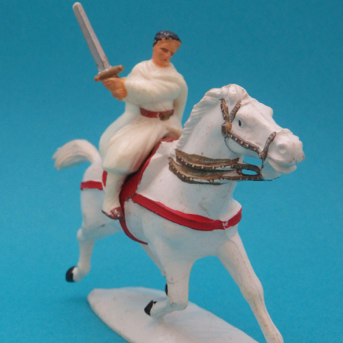 6. Thibaud avec épée brandie à deux mains à cheval.
