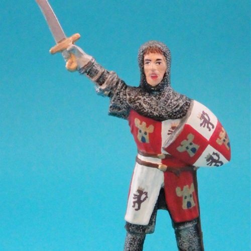 Chevalier sans casque avec épée brandie et écu aux armes de Castille et Léon - HS097a.