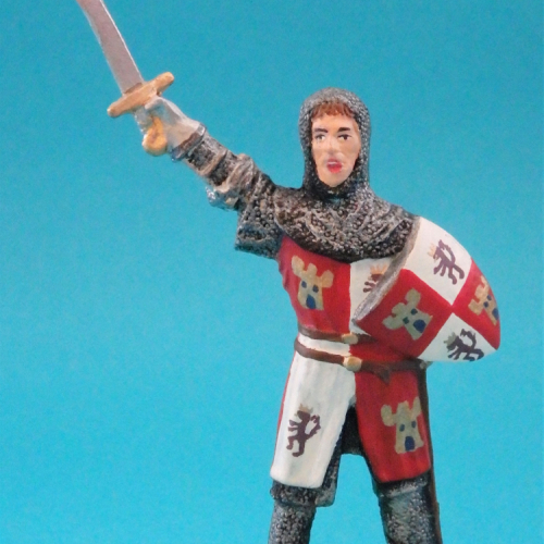 Chevalier sans casque avec épée brandie et écu aux armes de Castille et Léon - HS097a.