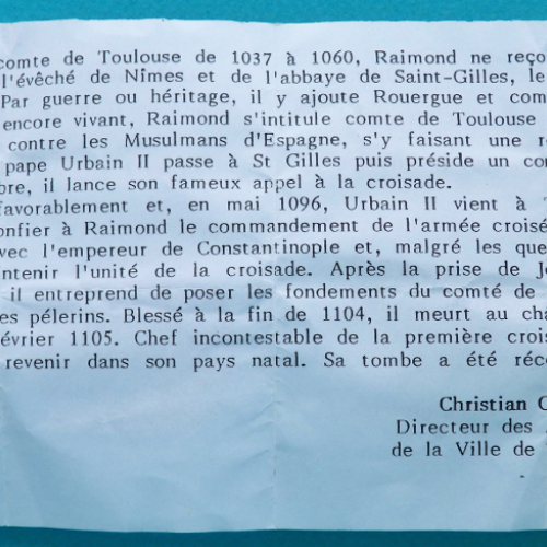 Historique du Comte de Toulouse sur le dépliant.