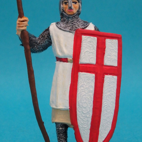 Soldat chrétien de faction avec lance et bouclier long.