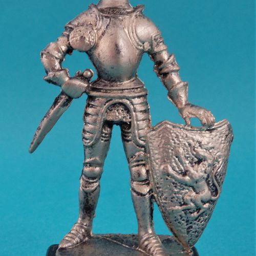 Chevalier de faction avec épée et bouclier.