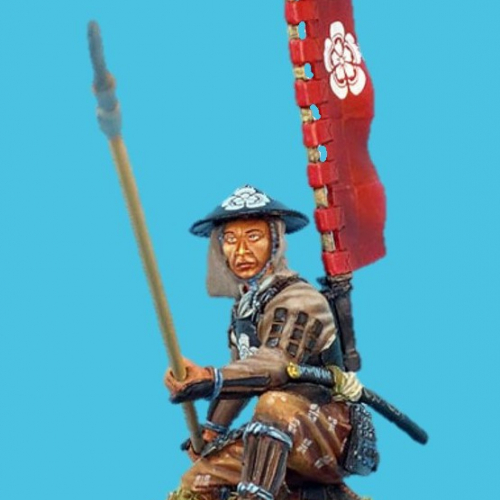SAM013   Ashigaru à genoux avec nagae yari, clan Oda.