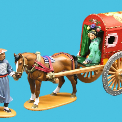 IC029 Chinese Horse & Carriage / Charette chinoise (2 figurines et 1 cheval).