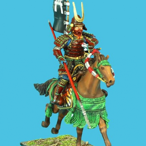 SAM025 Cavalier samouraï chargeant avec yari et sashimono, clan Tadeka.