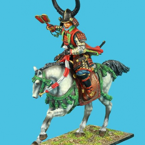 SAM026 Commandant samouraï à cheval chargeant avec gunbai, clan Tadeka.