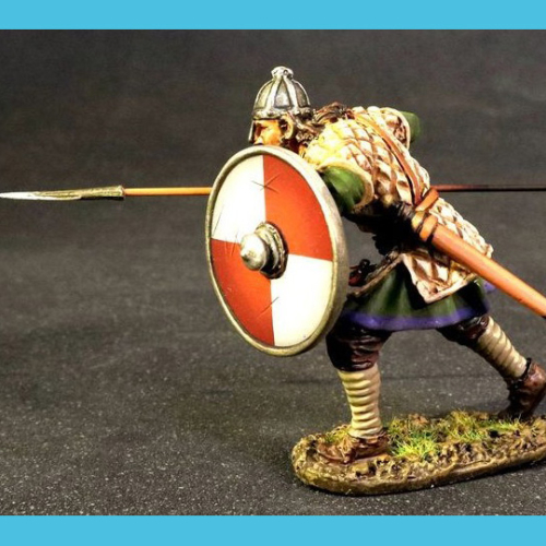 SX-35A          Saxon Fyrdman avançant avec lance pointée et bouclier.