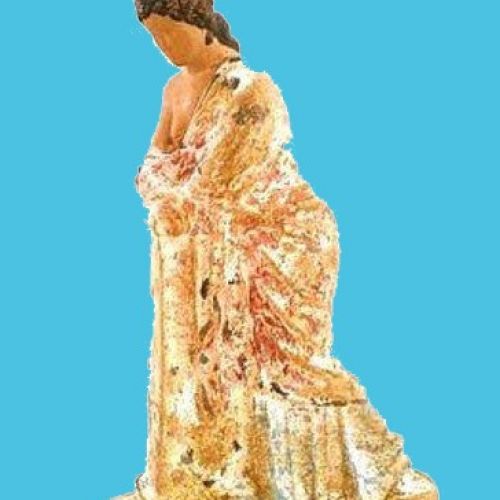 Tanagra en Grèce - femme en terre cuite - 17 cm (300 av. J.-C.).