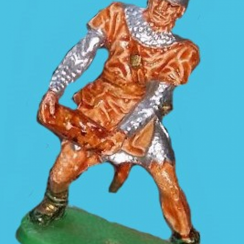 TOR09 Homme d'armes, servant catapulte avec pierre (Elastolin).