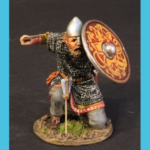 VIK26B Viking à genoux avec épée et bouclier.
