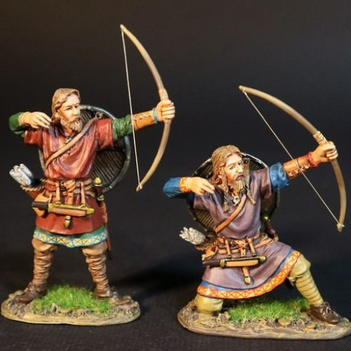 VIK38B    Set de 2 vikings archers tirant, 1 debout, 1 à genoux.