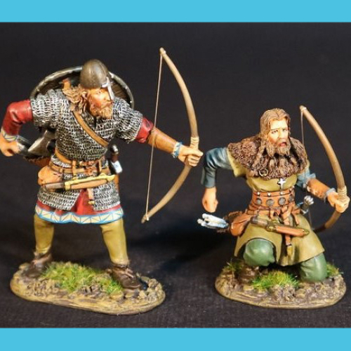 VIK40A    Set de 2 vikings archers main au carquois, 1 debout, 1 à genoux.