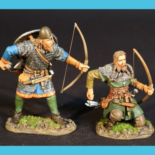 VIK40B    Set de 2 vikings archers main au carquois, 1 debout, 1 à genoux.