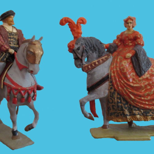 Charles Quint sur cheval de parade et Eléonore de Hasbourg (posthume).