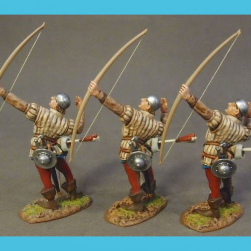 YORK-32N  Archers avec cervelière et veste rembourrée prêts pour un tir à distance X 3.