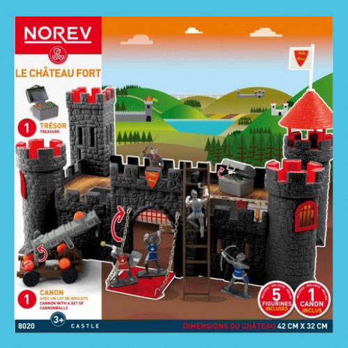8020 Petit château en noir avec 5 figurines, 1 bombarde, 1 échelle et 1 trésor (2014).