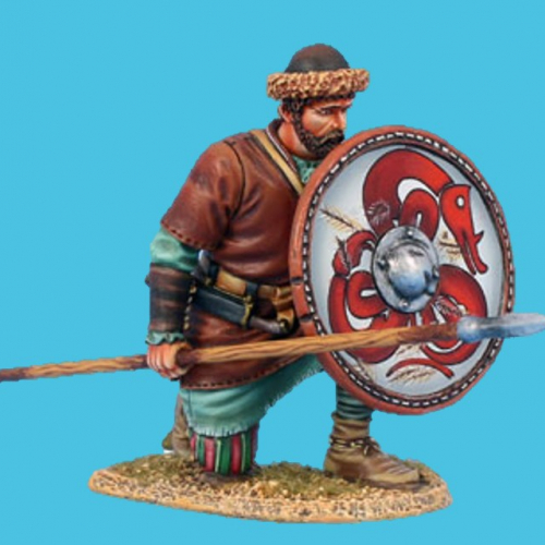 VIK020b Viking à genoux avec lance et bouclier (premier rang).